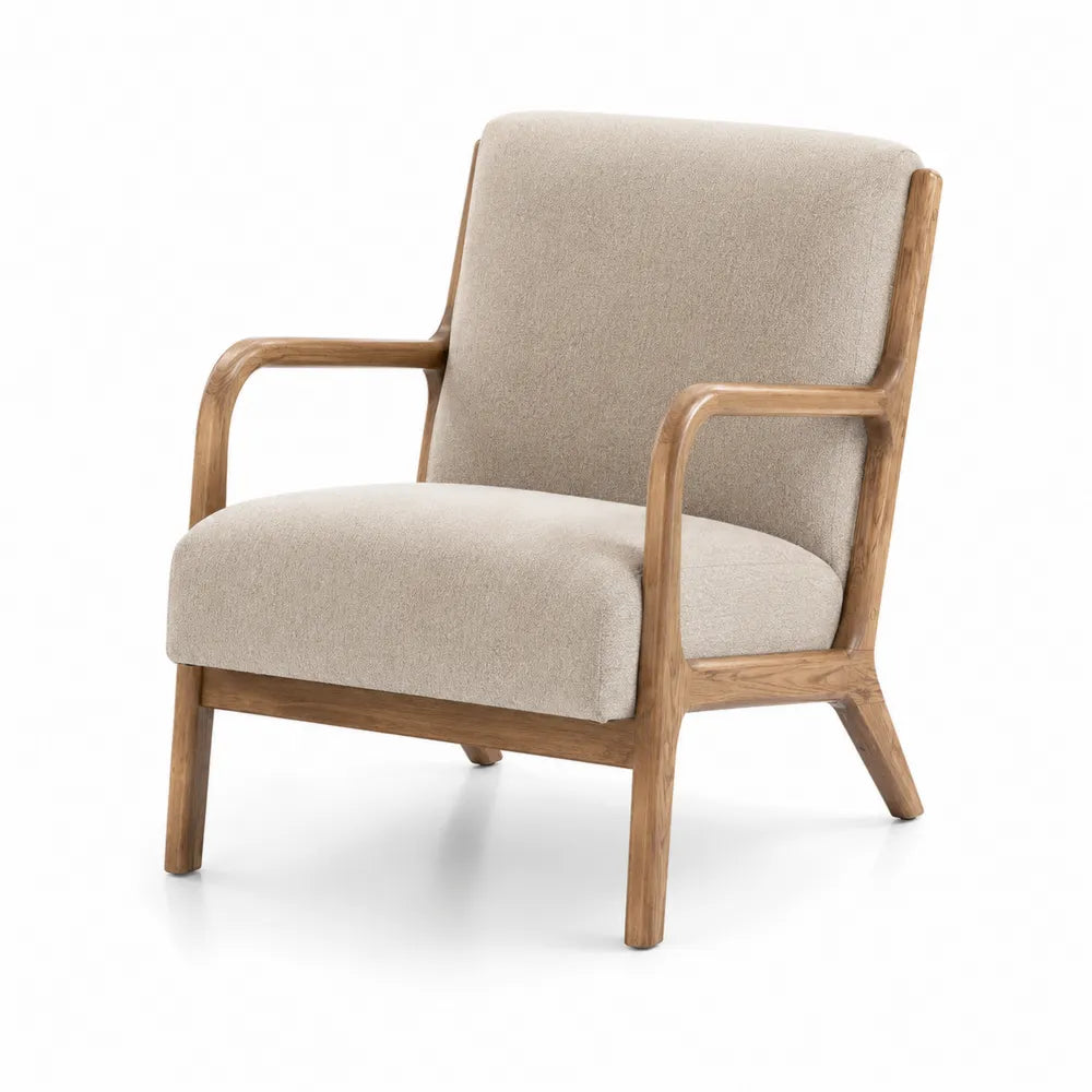 Fauteuil en bois et polyester beige