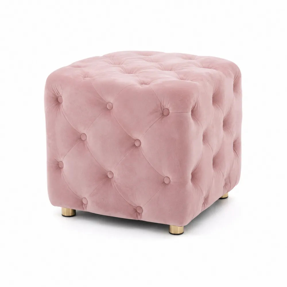 Tabouret en velours rose 38x38x38 cm