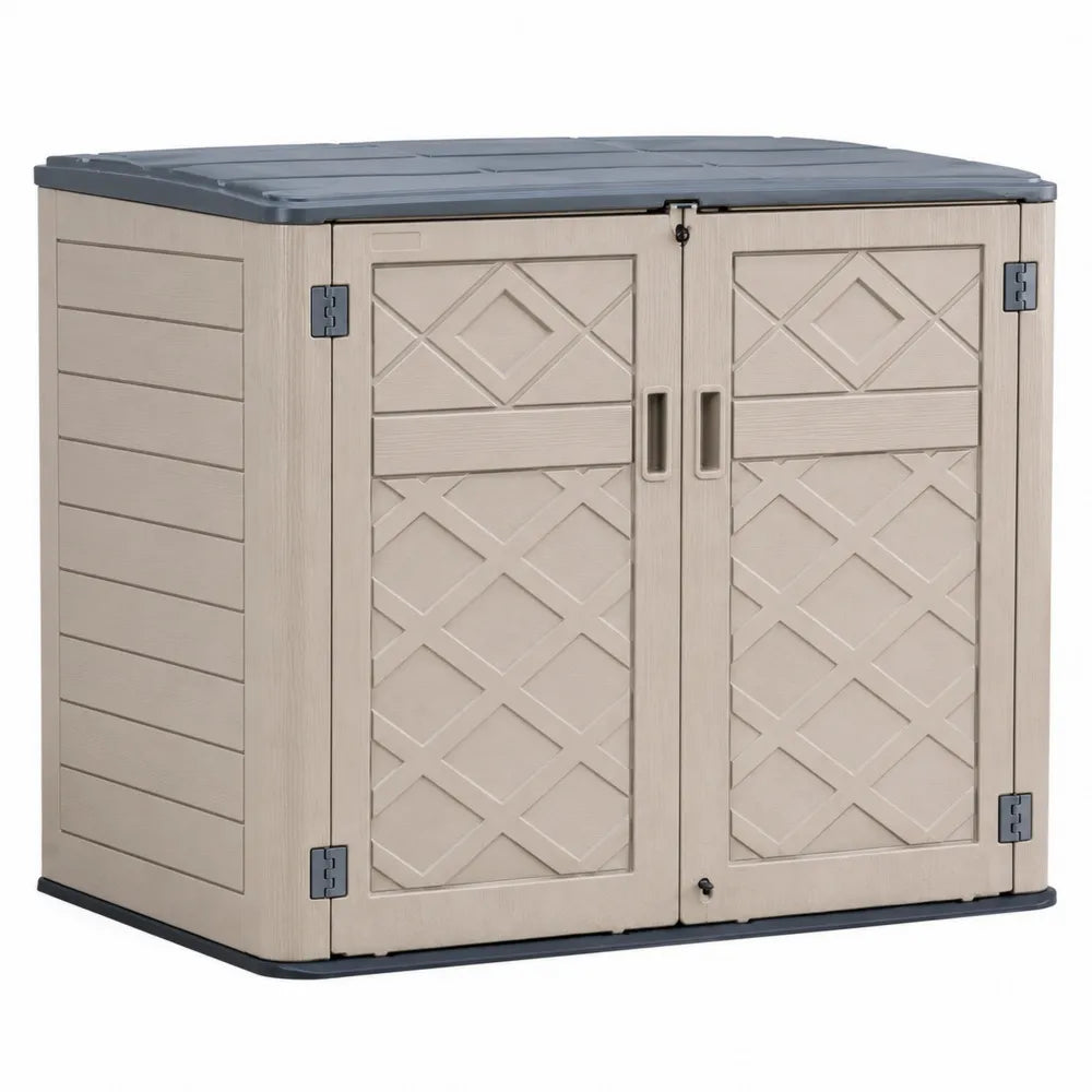 Armoire de Rangement Extérieur en Plastique Beige et Gris