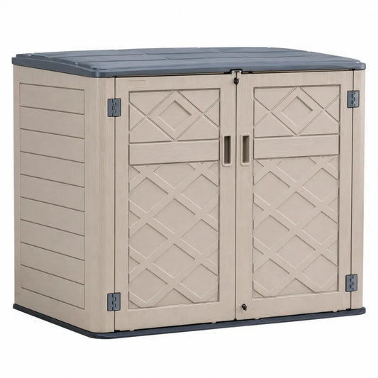Armoire de Rangement Extérieur en Plastique Beige et Gris