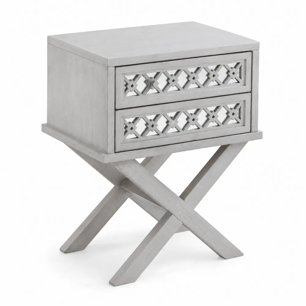 Table de chevet en Bois Gris avec 2 Tiroirs