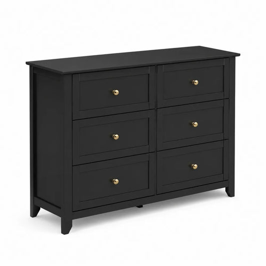 Commode 6 Tiroirs Bois MDF Noir 100x80x40cm