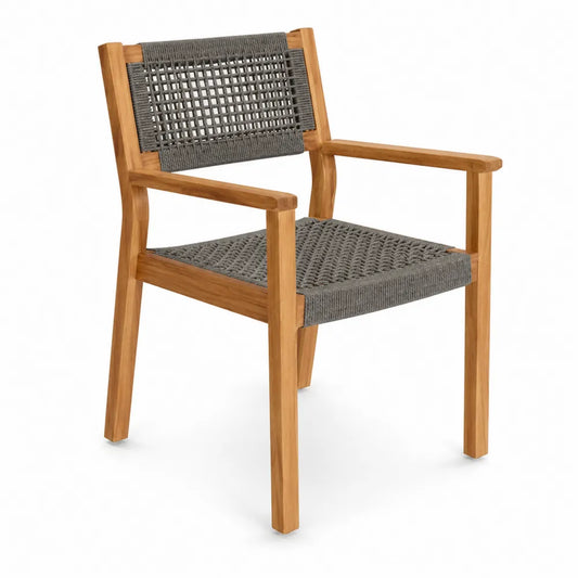 Chaise en teck avec corde tressée grise