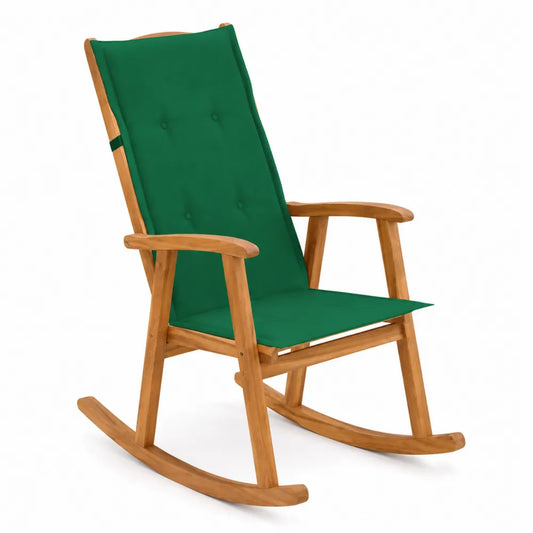 Chaise berçante en bois avec coussin vert