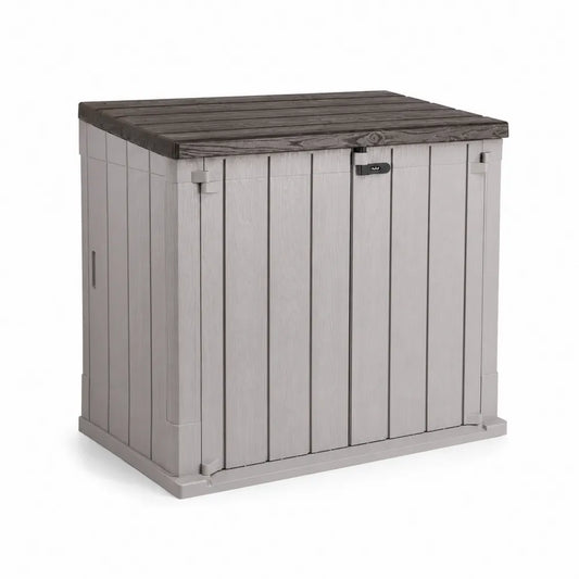 Coffre de Rangement Extérieur en Plastique Gris et Marron 124cm x 85cm x 110cm