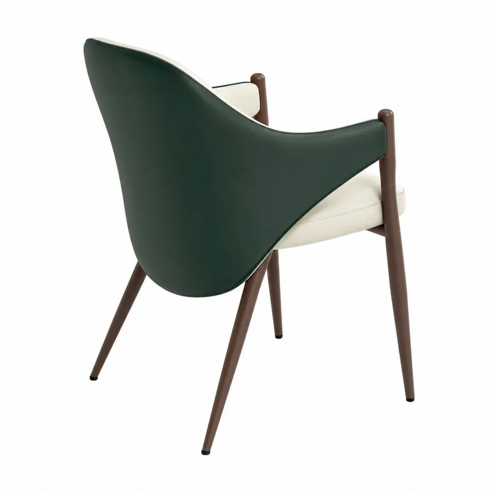 Chaise de salle à manger en cuir PU avec dossier courbé vert et pieds en bois