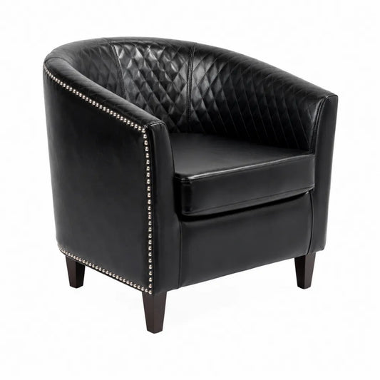 Fauteuil Club Similicuir Noir Clouté