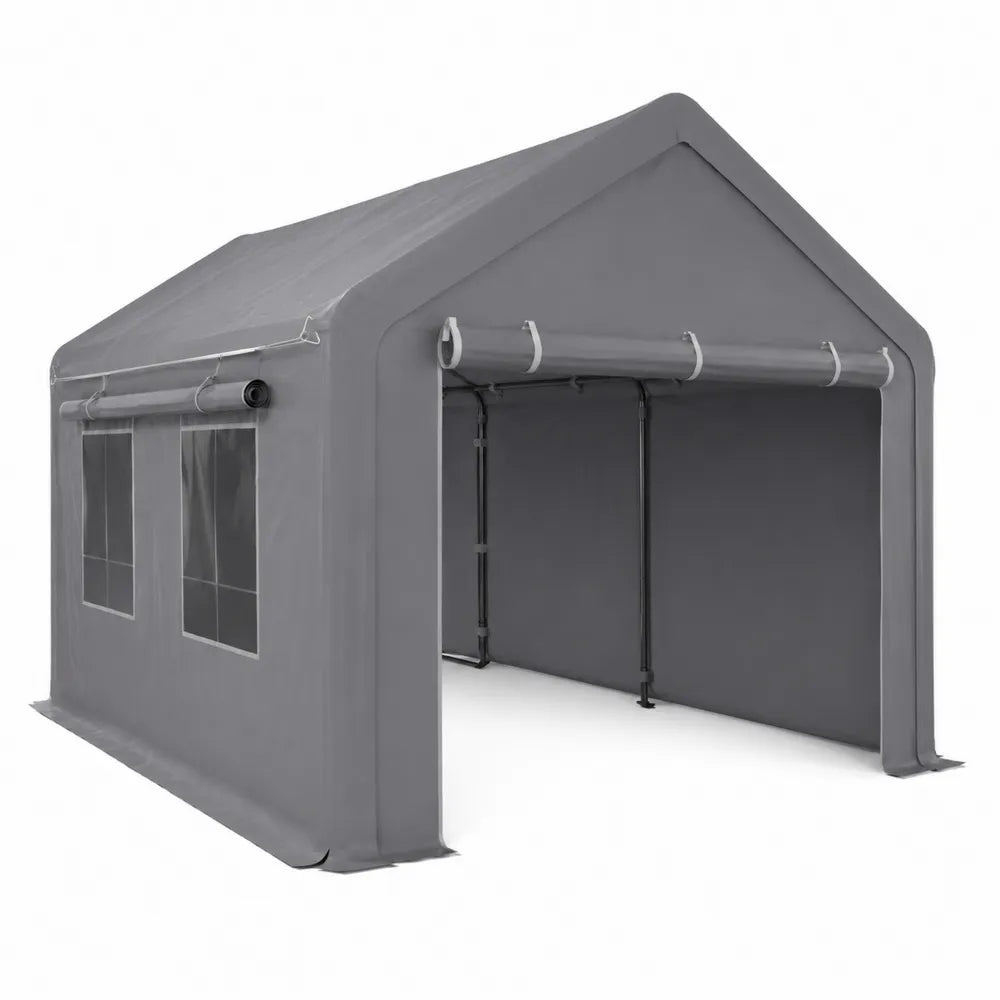 Abri en PVC gris avec cadre en acier