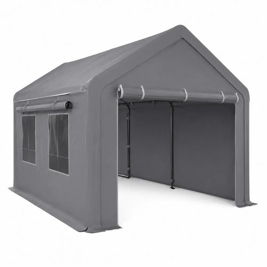 Abri en PVC gris avec cadre en acier