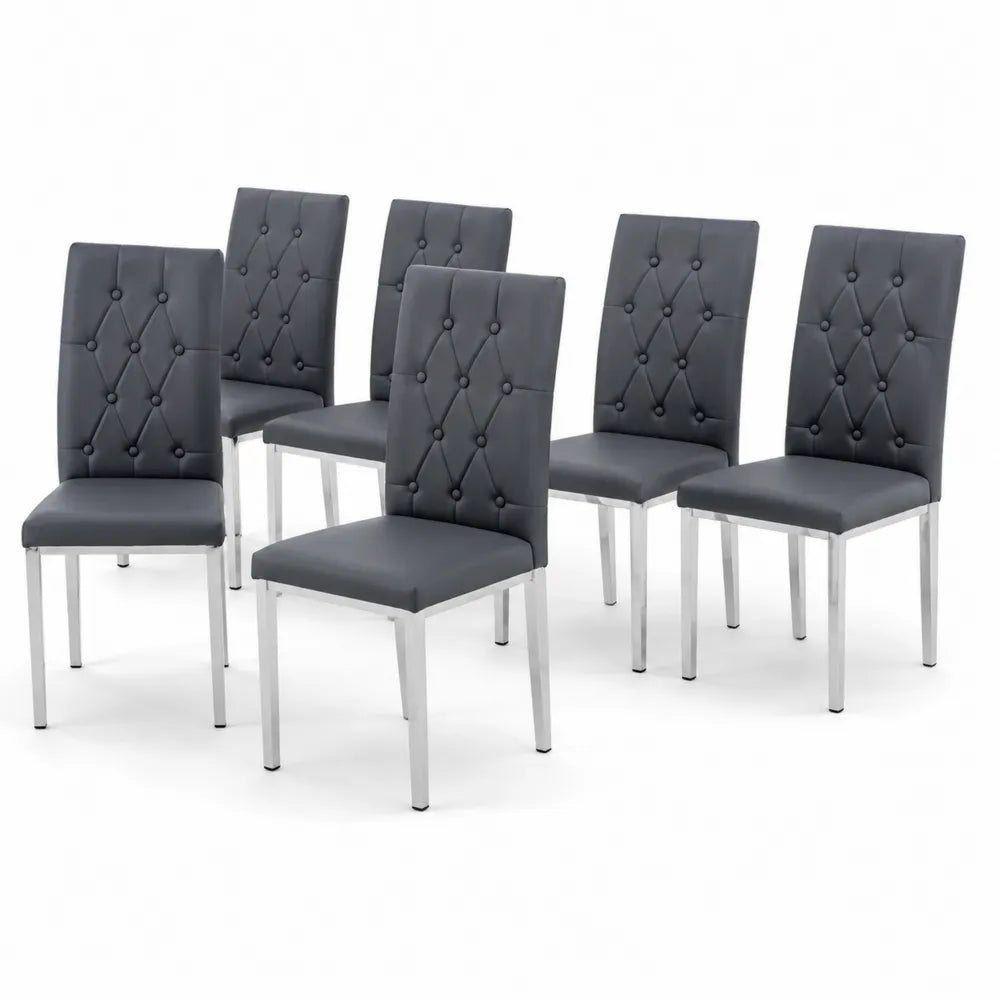 Lot de 6 chaises en similicuir gris avec pieds en métal